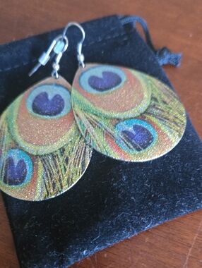 Peacock Feather Drop Earrings - Multicolor